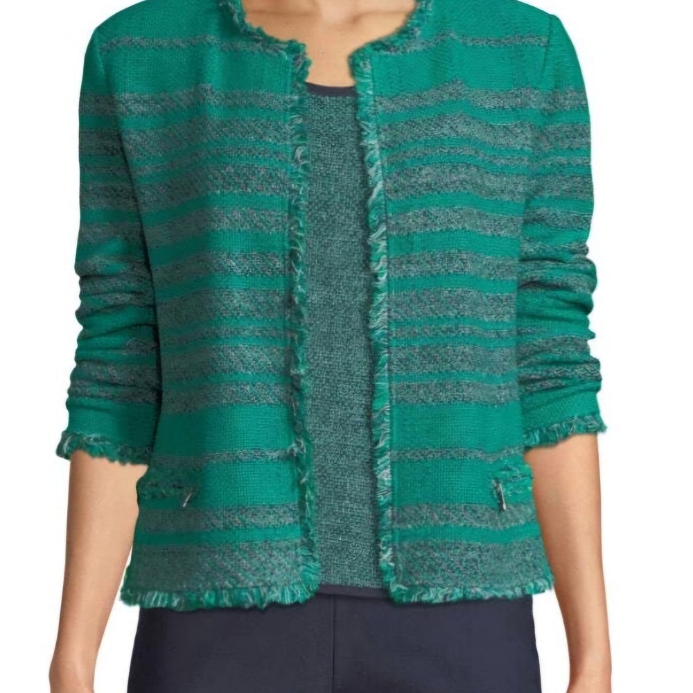NIC+ZOE Green and Gray Blazer with Fringed Trim
